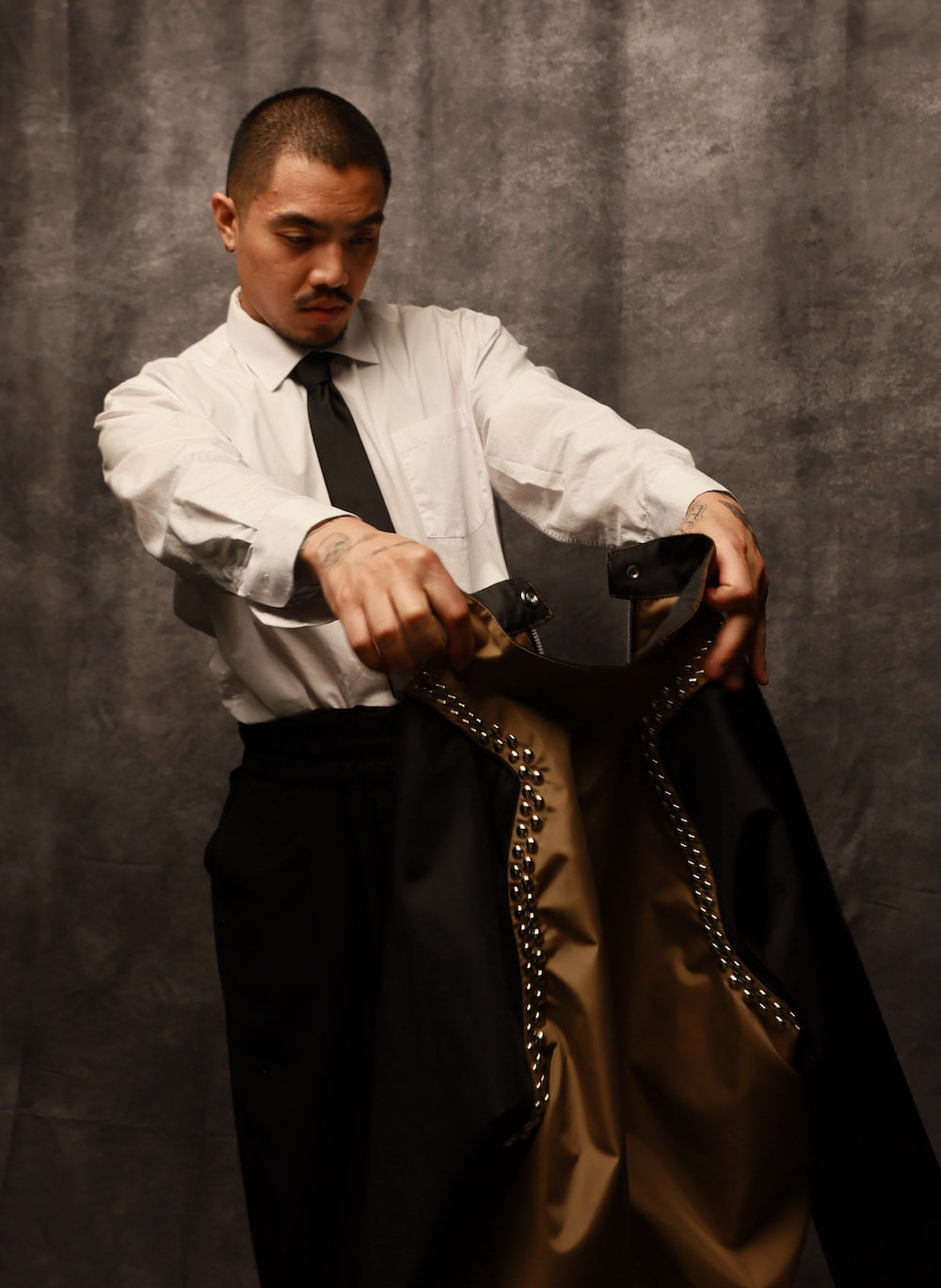 the JACKET in Black and Beige, Beaded