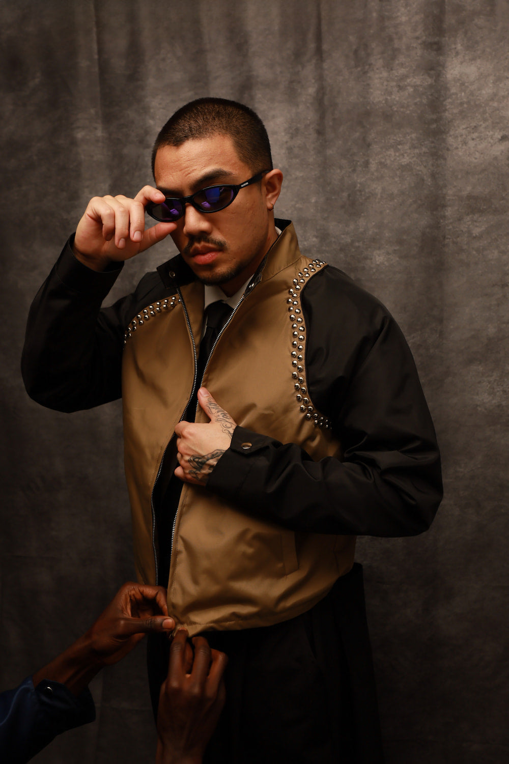 the JACKET in Black and Beige, Beaded