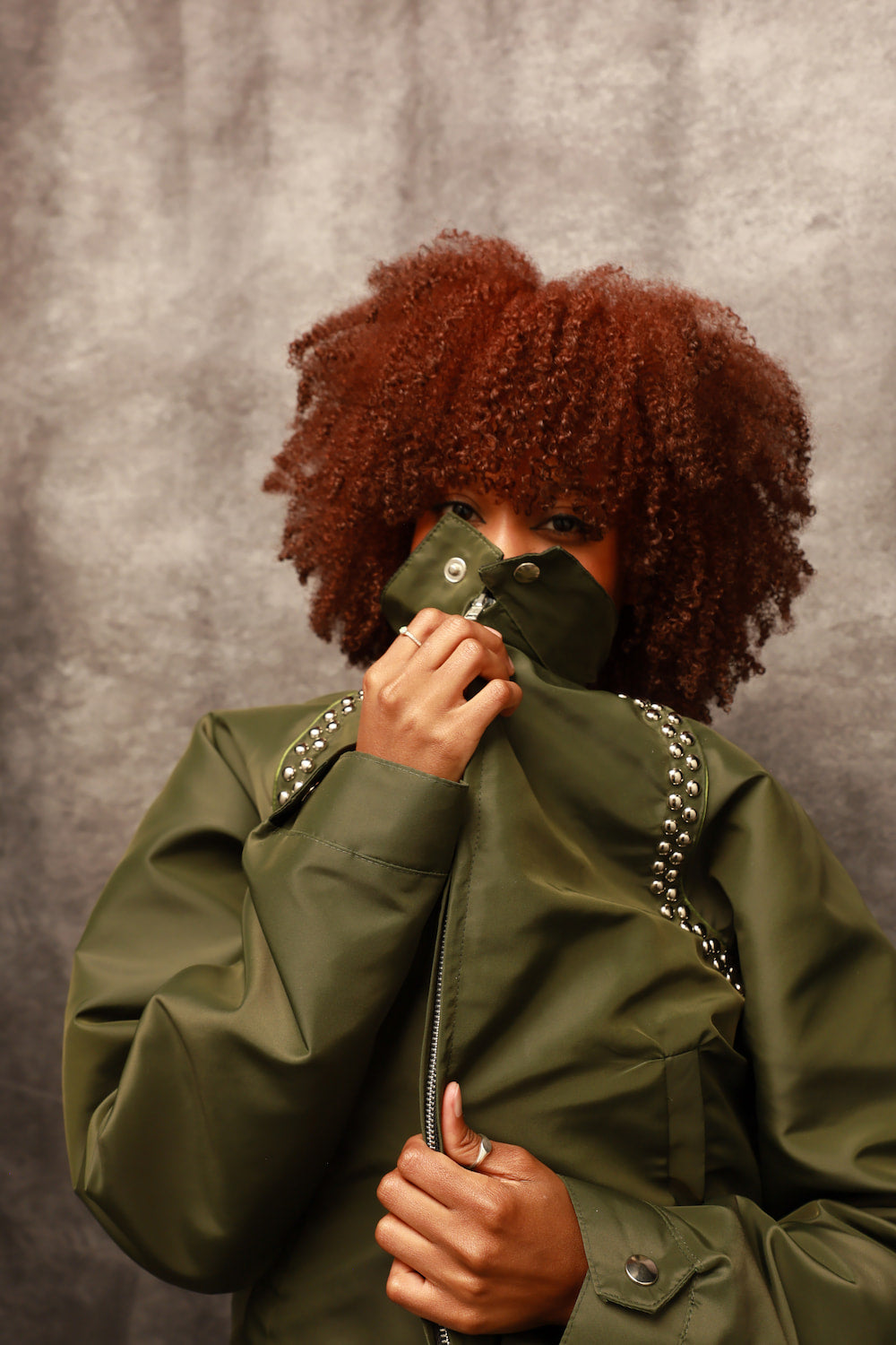 the JACKET in Olive Green, Beaded