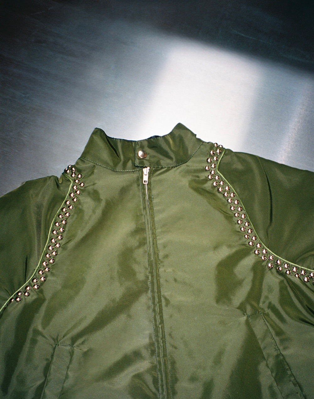 the JACKET in Olive Green, Beaded