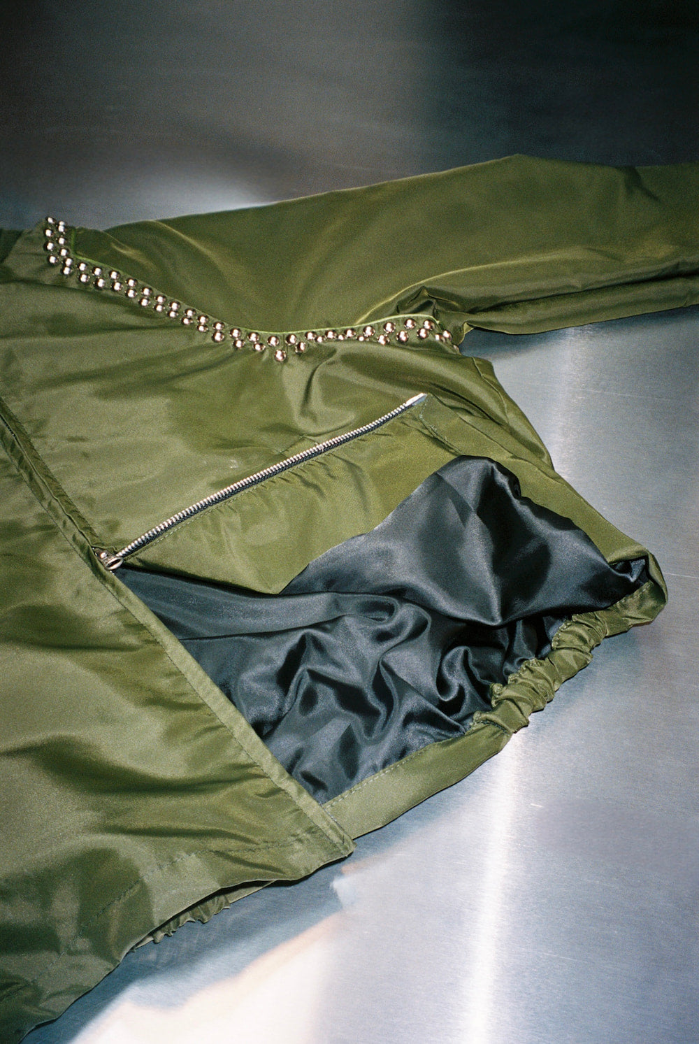 the JACKET in Olive Green, Beaded